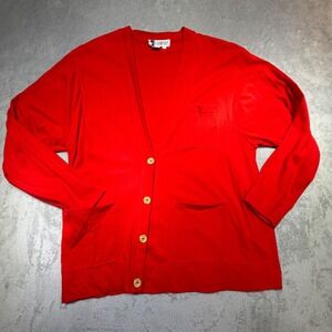 Vintage SK & Company Red Cardigan Sweater Size L 100% Cotton 90s Gold Buttons
